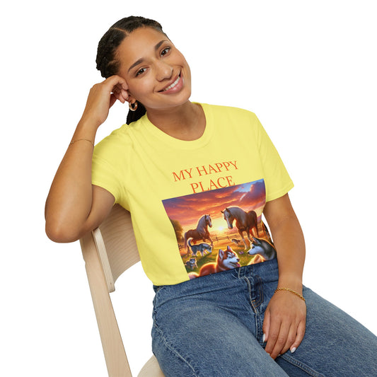 My Happy Place- Softstyle T-Shirt – Cozy Animal Scene Tee for Nature Lovers