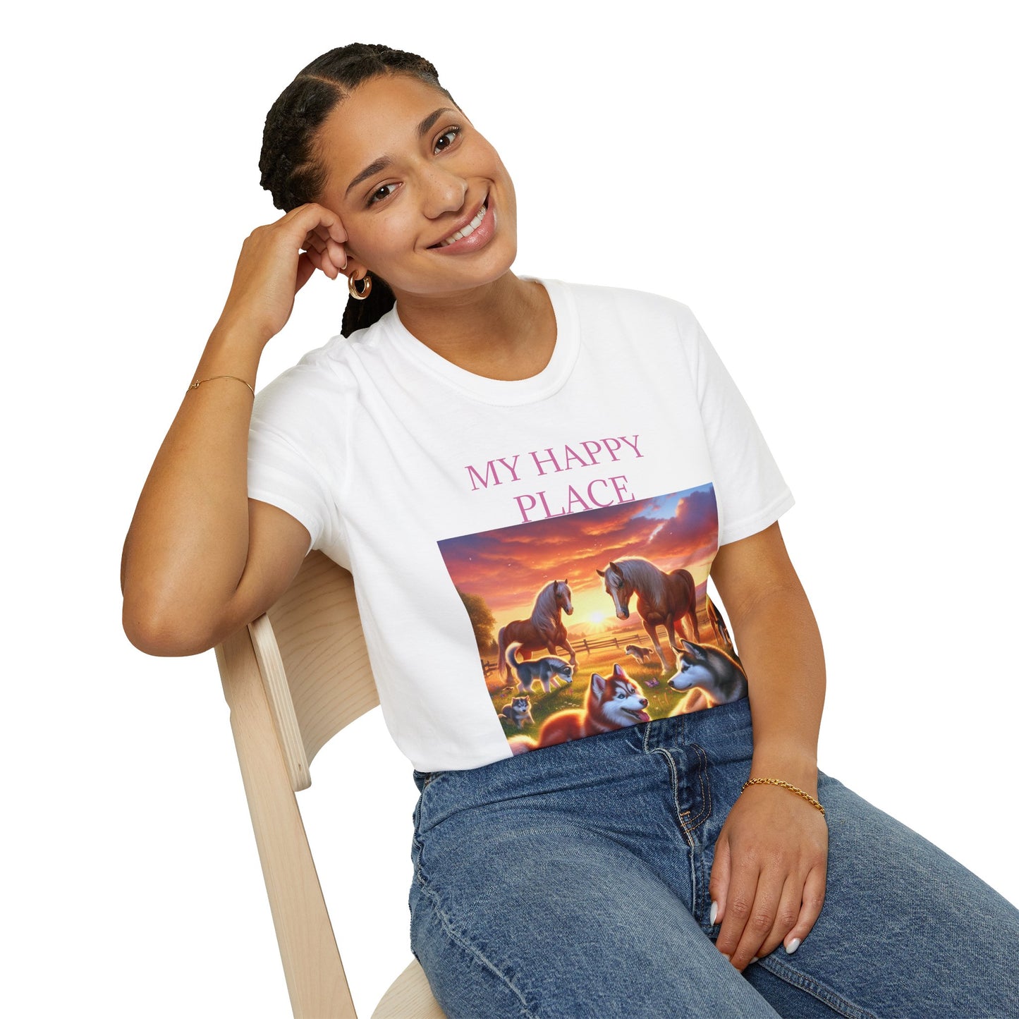 My Happy Place- Softstyle T-Shirt – Cozy Animal Scene Tee for Nature Lovers
