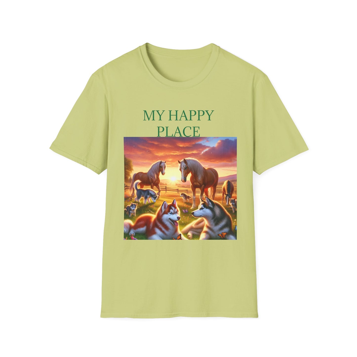 My Happy Place- Softstyle T-Shirt – Cozy Animal Scene Tee for Nature Lovers