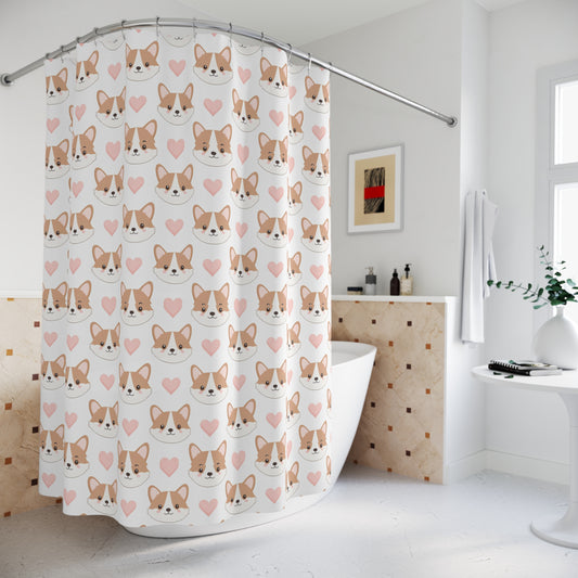 Adorable Corgi Shower Curtain with Hearts - Fun Decor for Pet Lovers