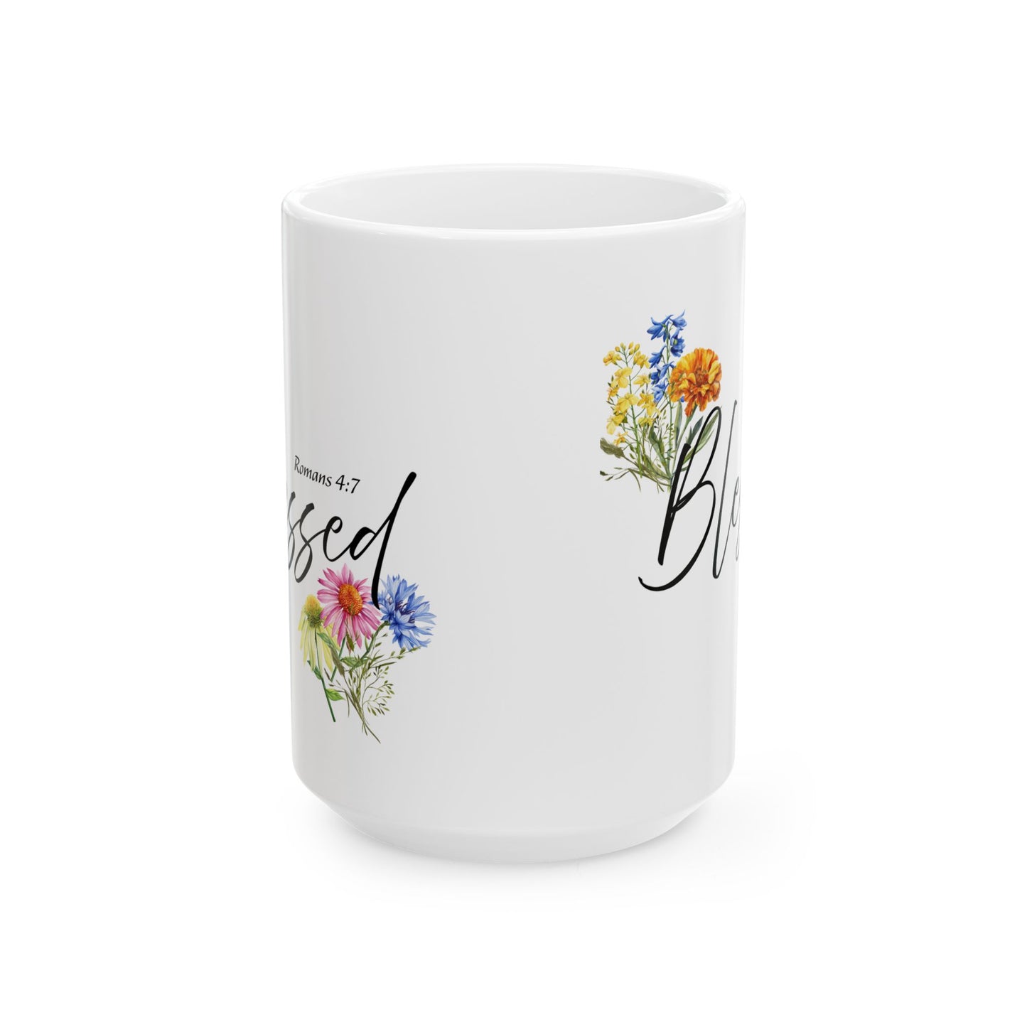Blessed Floral Ceramic Mug, Inspirational Gift for Friends, Coffee Cup, Tea Mug, Home Decor
