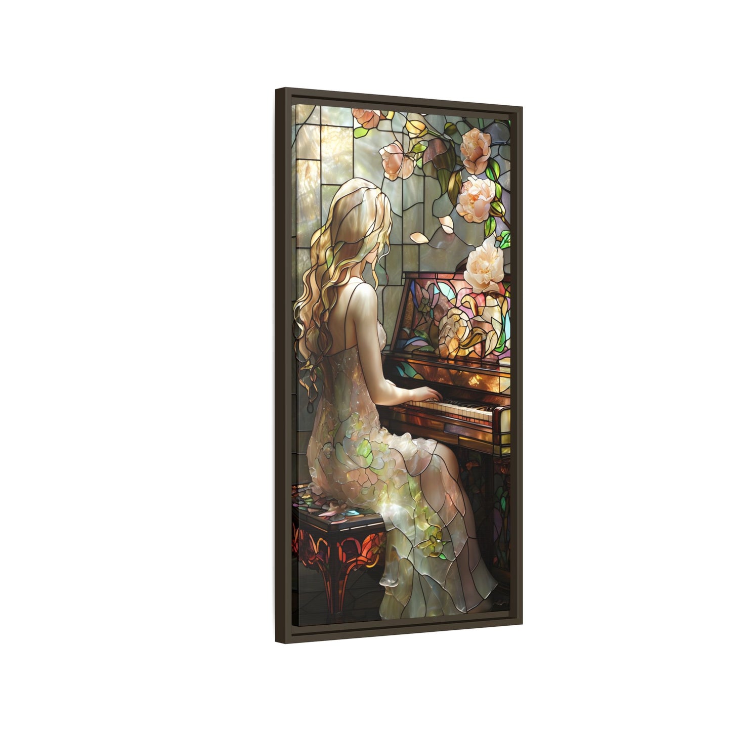 Canvas Print, Floral Piano Design, Stained Glass Art, Music Lover Gift, Home Decor, Mother's Day Gift, Wall Art, Framed Decor, Living Room