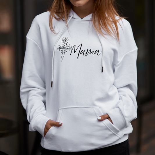 Mama Flower Hoodie, Gift for Mom, Floral Sweatshirt, Cozy Hooded Sweatshirt, Mother's Day Gift, Comfortable Layering