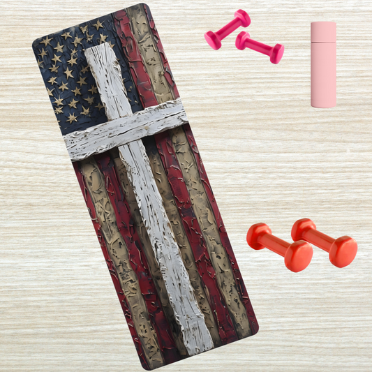 Patriotic Cross Rubber Yoga Mat | Freedom & Faith Design
