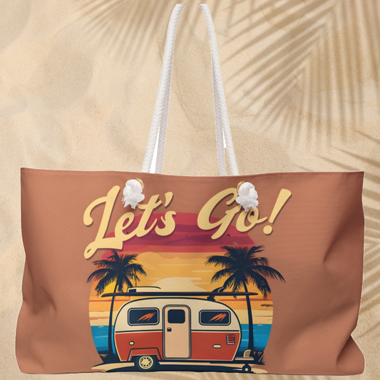 Let's Go! Vintage Camper Weekender Bag – Perfect for Travel and Outdoor Adventures
