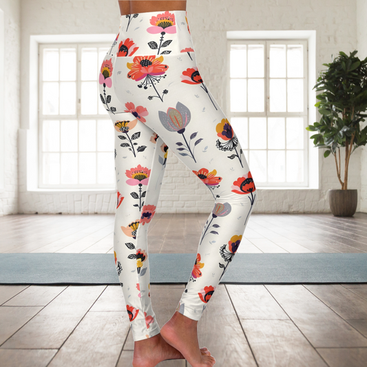 Floral High Waisted Yoga Leggings, Flower Print Workout Tights, Fitness Apparel, Activewear, Gift for Yogis