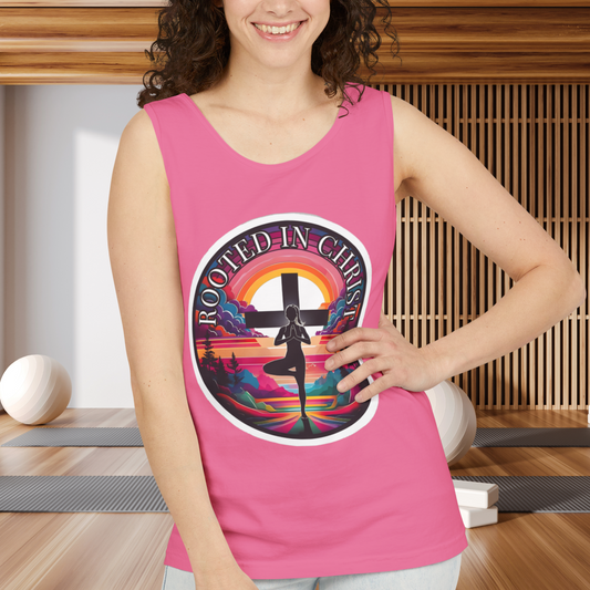 Rooted in Christ Tank Top, Spiritual Christian Yoga Apparel, Peaceful Jesus Vibes, Christian Exercise Gift