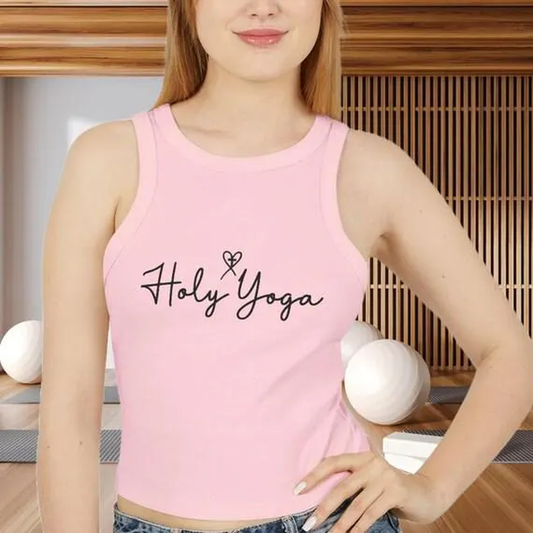 Holy Yoga Micro Rib Racer Tank Top - Christian Yoga Apparel, Workout Top, Fitness Gift, Jesus Follower Activewear