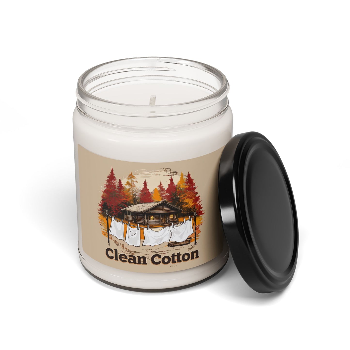 Clean Cotton Scented Soy Candle - Cozy Cabin Vibes, 9oz
