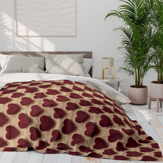Cozy Knit Heart Pattern Fleece Blanket for Romantic Evenings