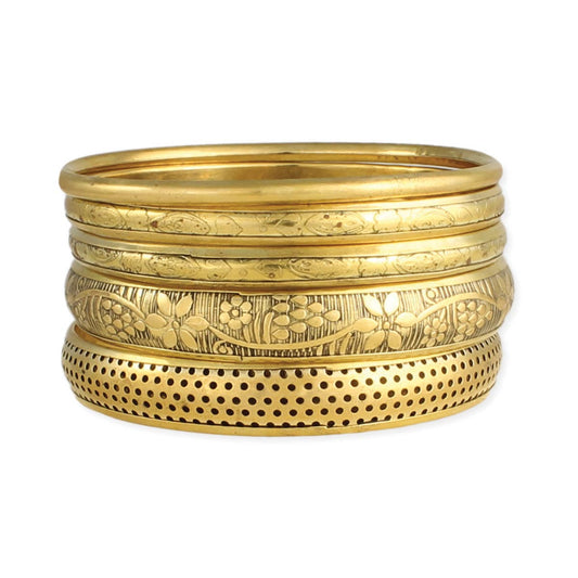 Victorian Vintage Style Gold Bangle - Set of 5