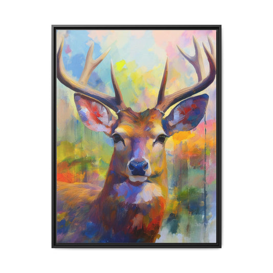 Colorful Watercolor Deer Framed Canvas Art - Vibrant Wall Decor for Nature Lovers