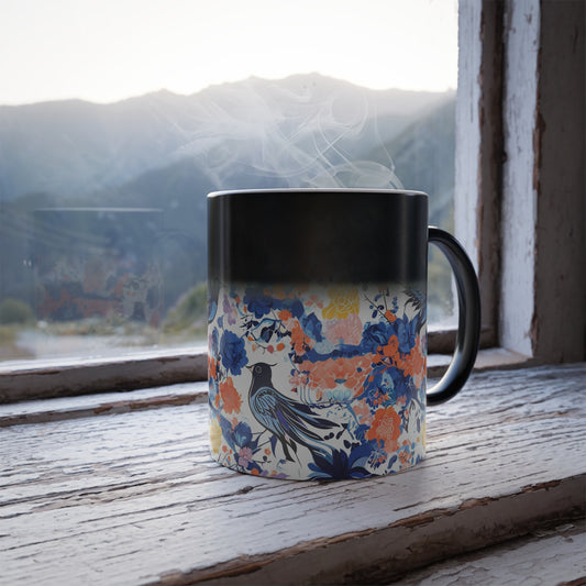 Color Morphing Floral Bird Mug - 11oz Color Changing Coffee Cup