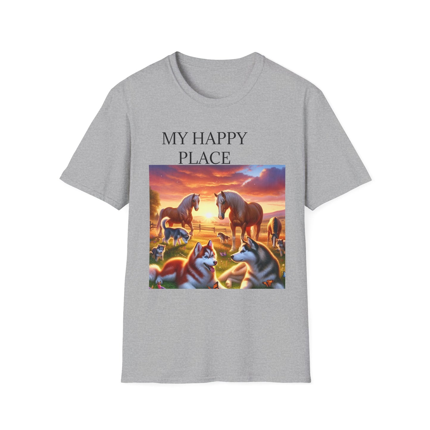 My Happy Place- Softstyle T-Shirt – Cozy Animal Scene Tee for Nature Lovers