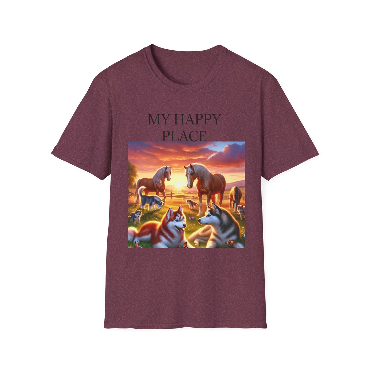 My Happy Place- Softstyle T-Shirt – Cozy Animal Scene Tee for Nature Lovers