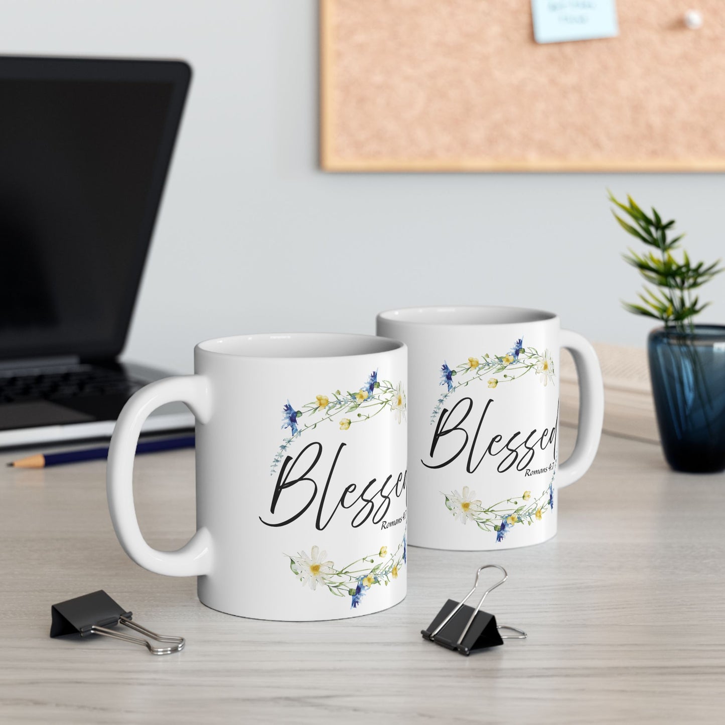 Blessed Floral Ceramic Mug - Inspirational Gift for Friends, Coffee Lovers, Spiritual Reminders, Home Decor, Holiday Gifts, 11oz 15oz Cups
