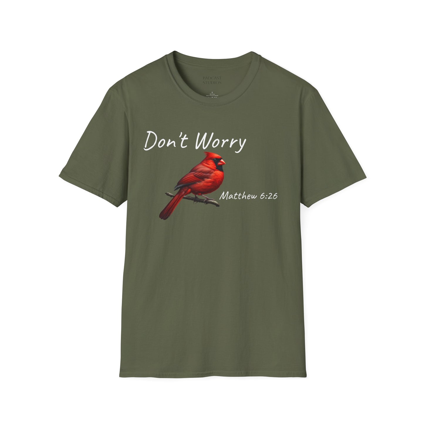 Christian Unisex Softstyle T-Shirt - "Don't Worry" Cardinal Design Matthew 6:26