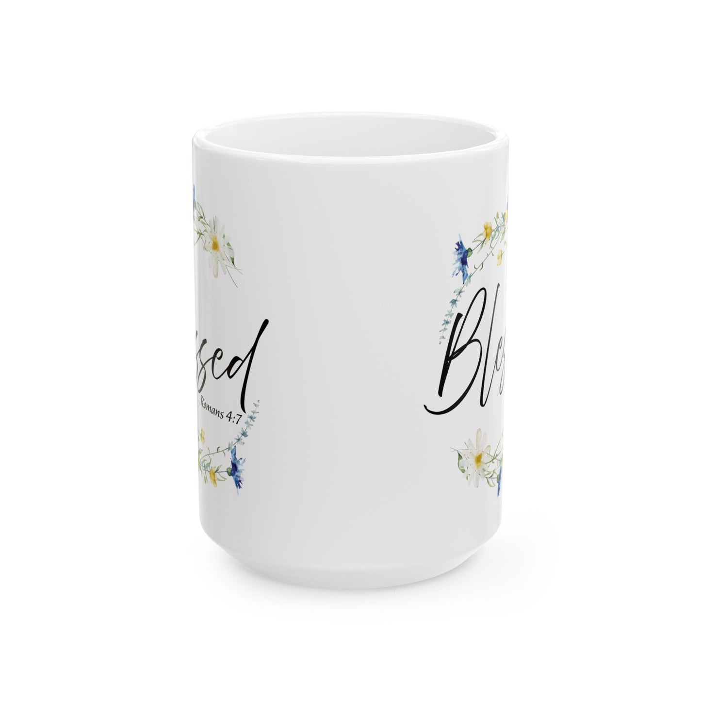 Blessed Floral Ceramic Mug - Inspirational Gift for Friends, Coffee Lovers, Spiritual Reminders, Home Decor, Holiday Gifts, 11oz 15oz Cups