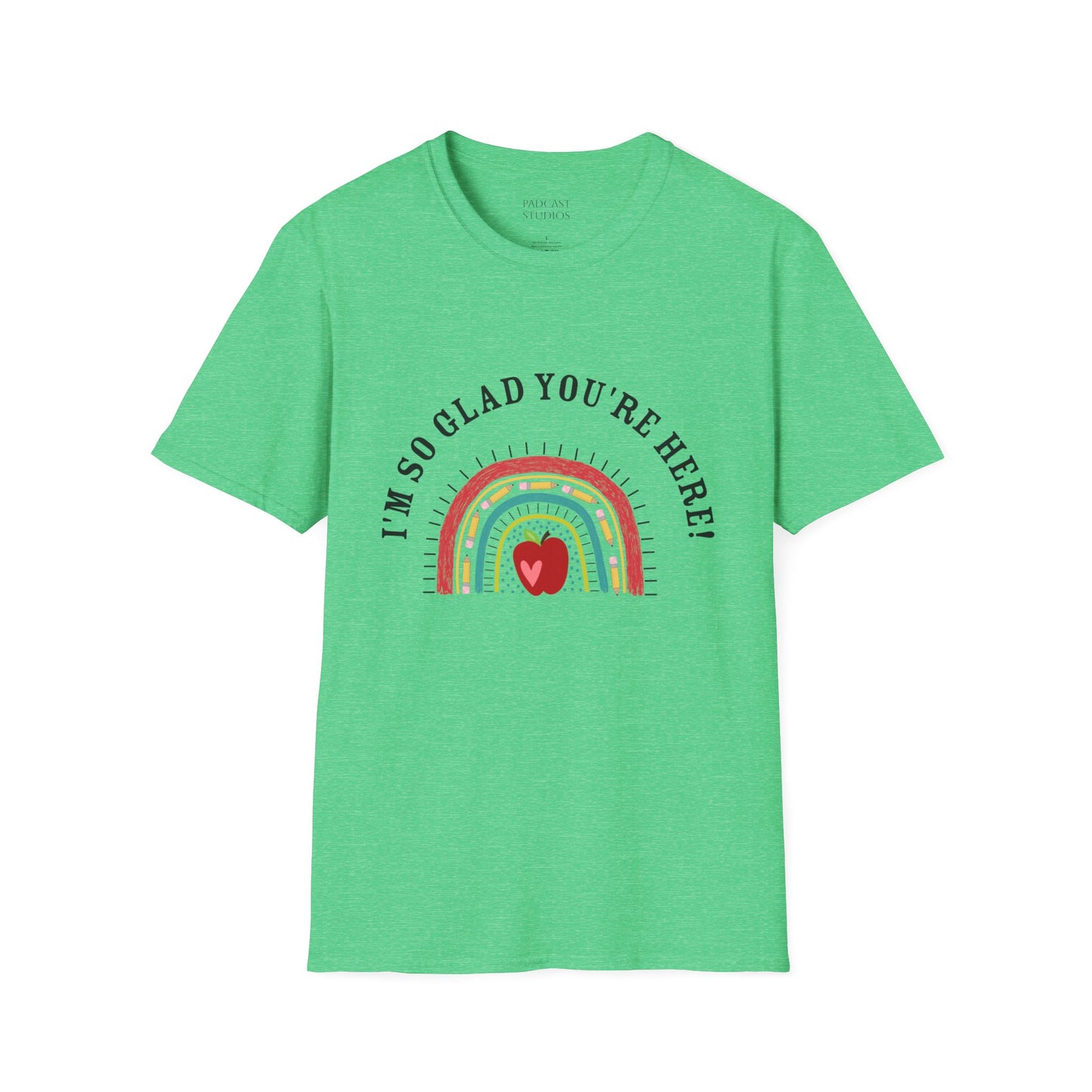 ''m So Glad You're Here! Rainbow, Apple Teacher Graphic T-Shirt Design, Perfect for Gifts, Casual Wear, Teacher Gift, Friends