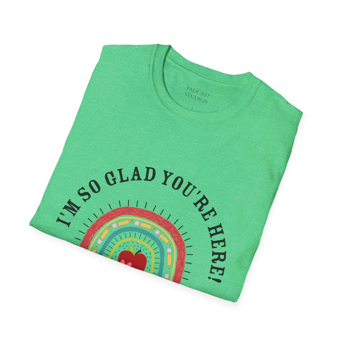 ''m So Glad You're Here! Rainbow, Apple Teacher Graphic T-Shirt Design, Perfect for Gifts, Casual Wear, Teacher Gift, Friends