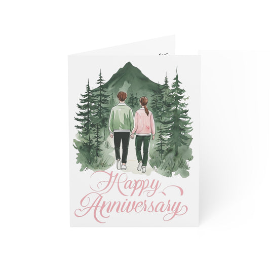 Charming Earthy Mountain Couple Anniversary Greeting Cards - Set of 1, 10, 30, or 50 Pcs