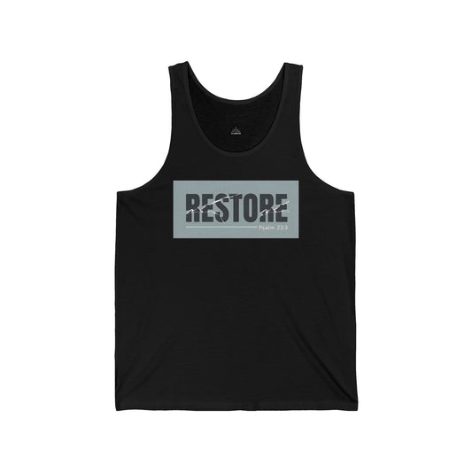 Restore Psalm 23 Womens Tank Top, Christian Gym Clothes, Summer Workout Shirt, Faith-Based Gift, Spiritual Wellness
