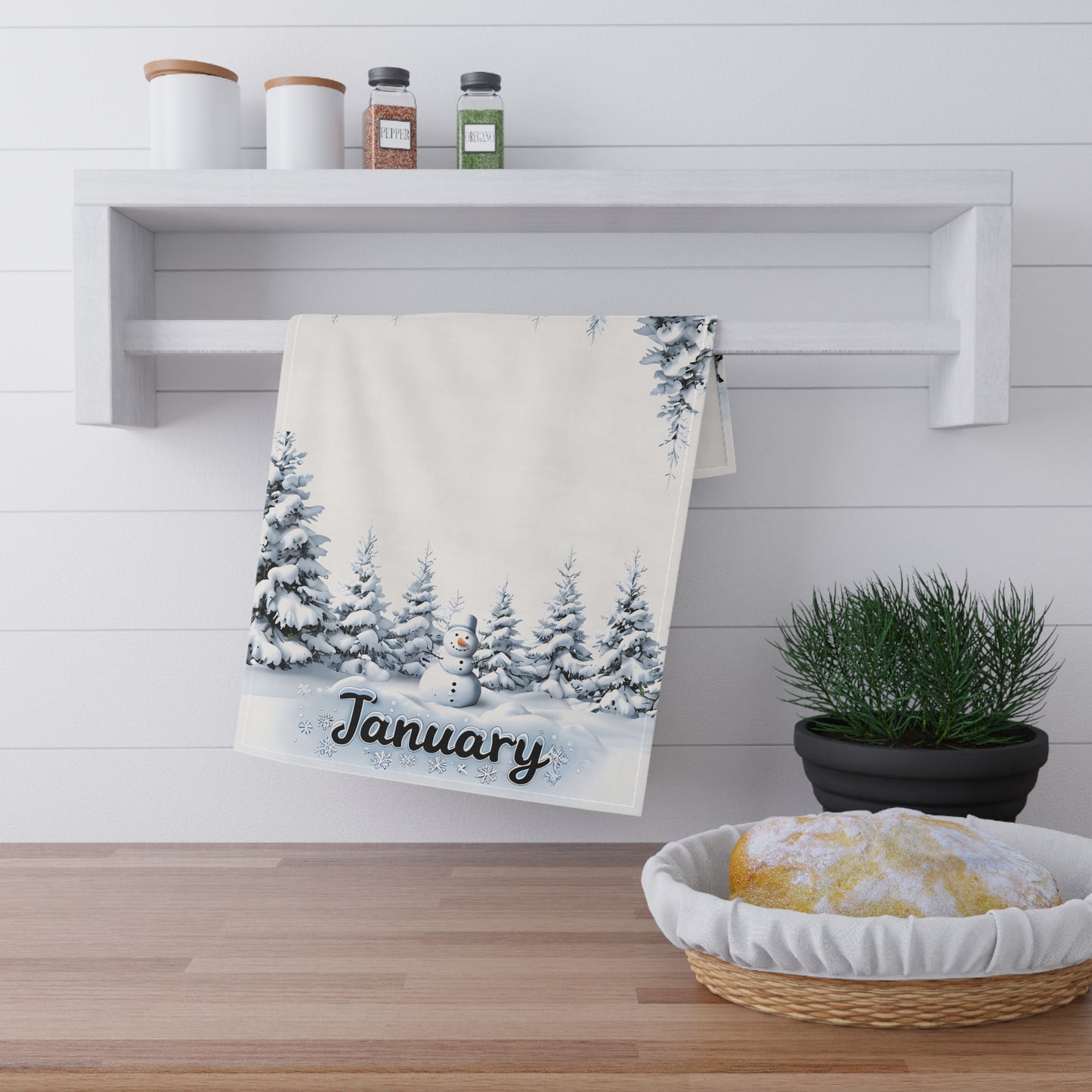 January Winter Wonderland Tea Towels, Cozy Kitchen Decor, Snowman Design, Gift for Home, Holiday Kitchen Essentials, Seasonal Kitchen Towel