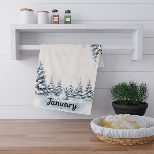 January Winter Wonderland Tea Towels, Cozy Kitchen Decor, Snowman Design, Gift for Home, Holiday Kitchen Essentials, Seasonal Kitchen Towel