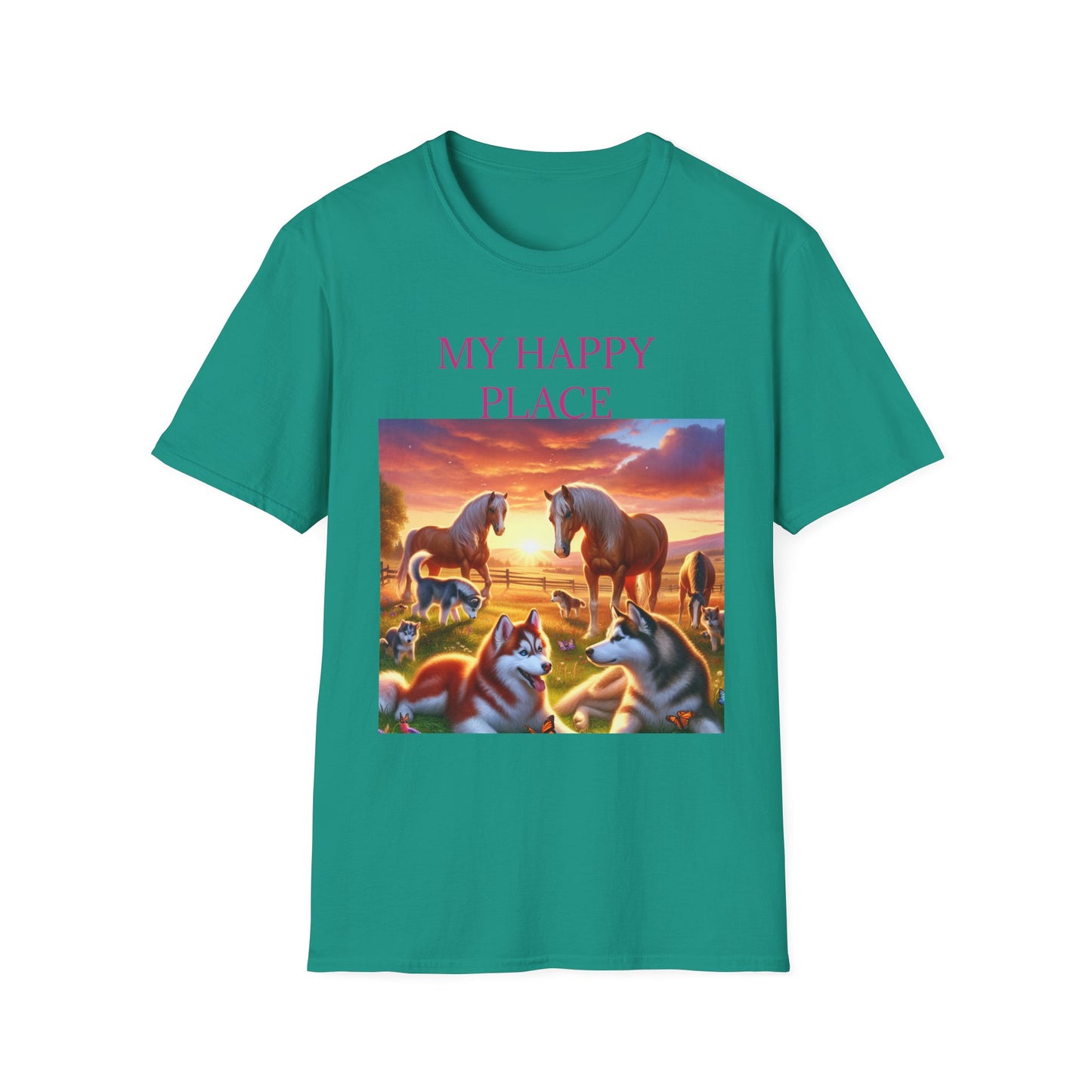 My Happy Place- Softstyle T-Shirt – Cozy Animal Scene Tee for Nature Lovers