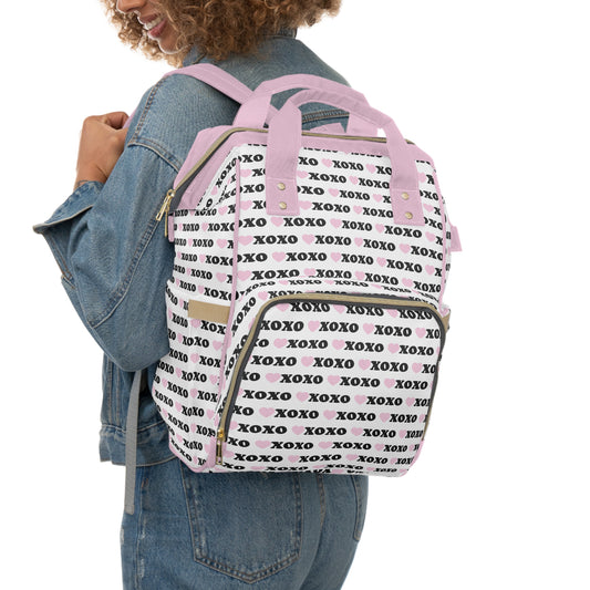 Stylish XOXO Hearts Multifunctional Diaper Backpack - Perfect for Moms on the Go