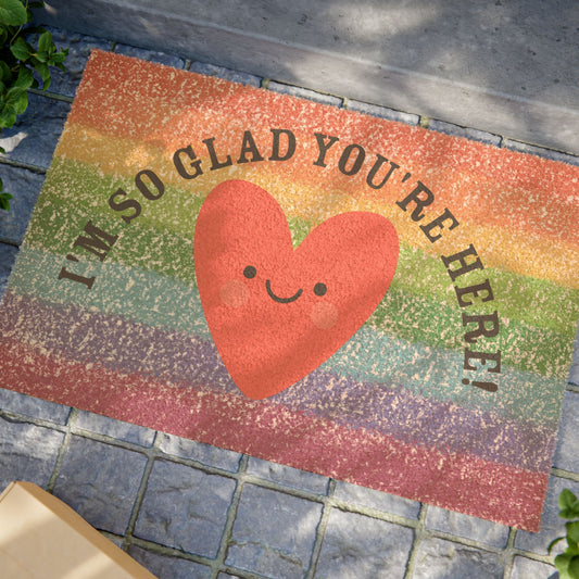I'm so glad you're here! Teacher Doormat, Classroom eco friendly Welcome Mat, Back to School Gift, Educational Rug, Personalized School Decor