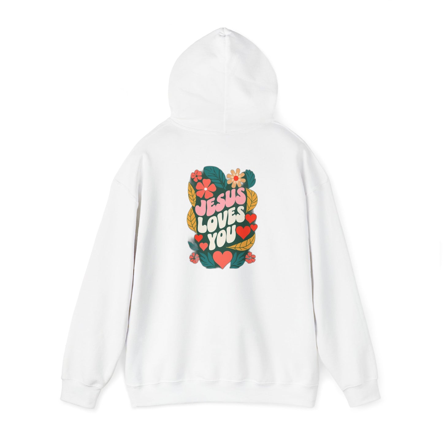 Retro Floral "Jesus Loves You" White Hoodie, Faith-Inspired Cozy Style for Everyday Wear,  Perfect Christian Gift!