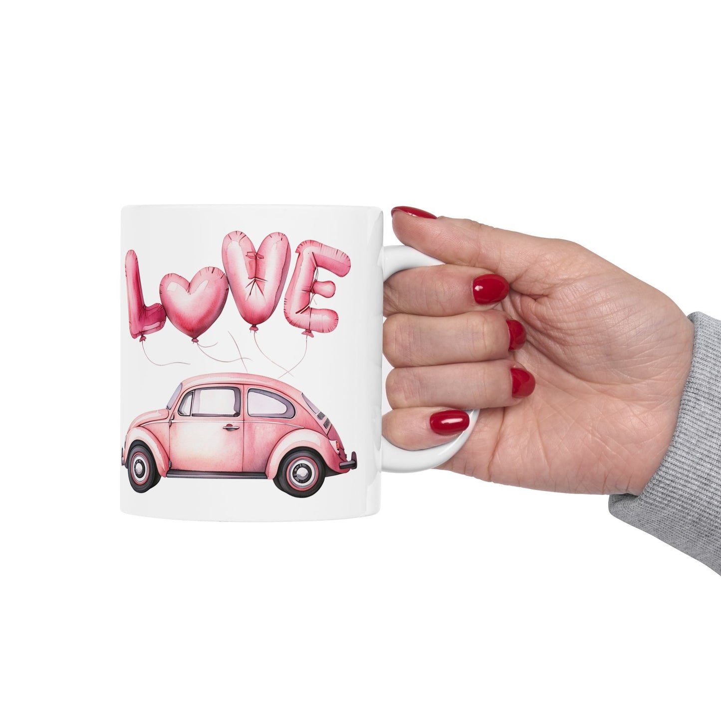 Vintage Love Car with Balloons Ceramic Mug - Ideal Gift