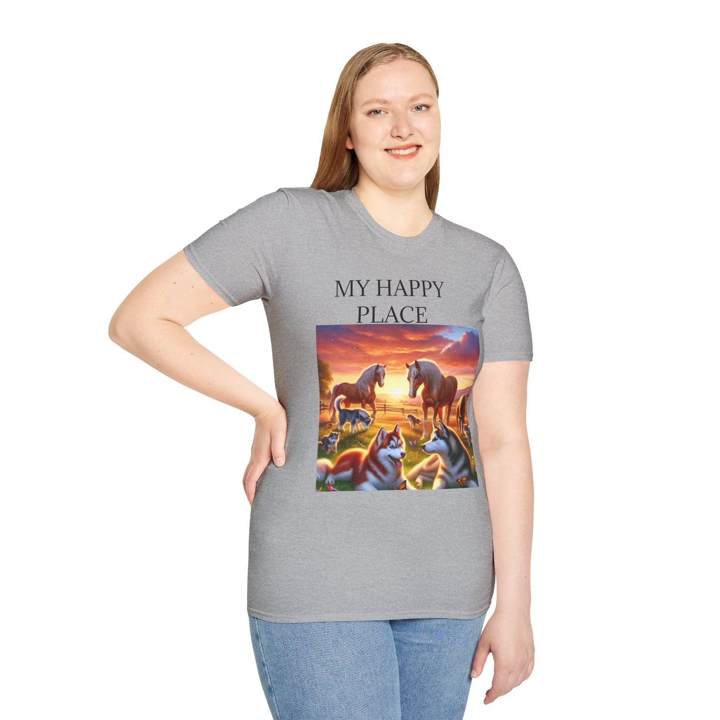 My Happy Place- Softstyle T-Shirt – Cozy Animal Scene Tee for Nature Lovers