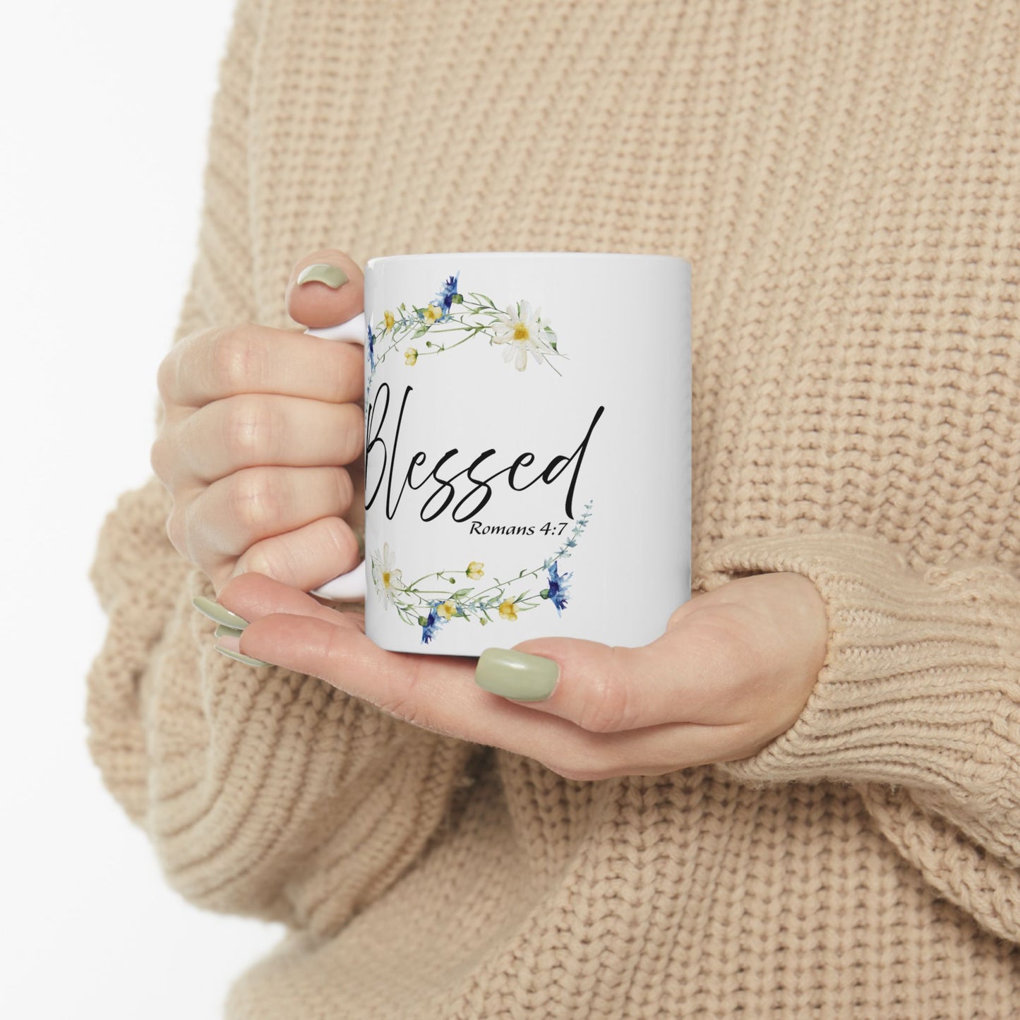 Blessed Floral Ceramic Mug - Inspirational Gift for Friends, Coffee Lovers, Spiritual Reminders, Home Decor, Holiday Gifts, 11oz 15oz Cups