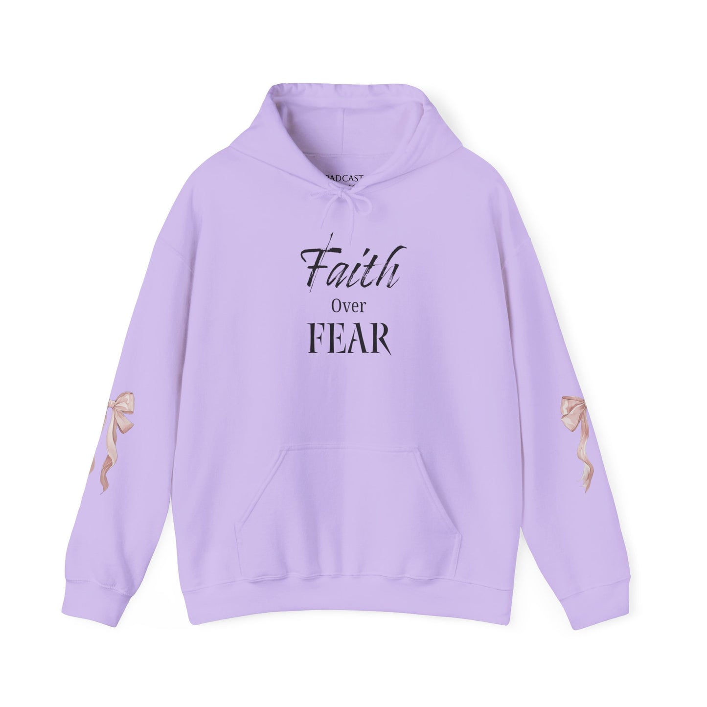 Faith Over Fear Hooded Sweatshirt - Cozy Inspirational Gift, Self-Care, Mindfulness, Motivational Wear, Pink Bows Hoodie