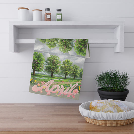 April-Themed Tea Towels, Spring Kitchen Decor, Floral Gifts, Home and Garden Accessories, April Celebrations