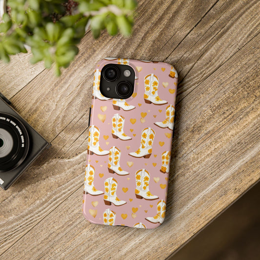 Vintage Cowgirl Boots & Hearts Phone Case - Tough & Stylish Floral Design
